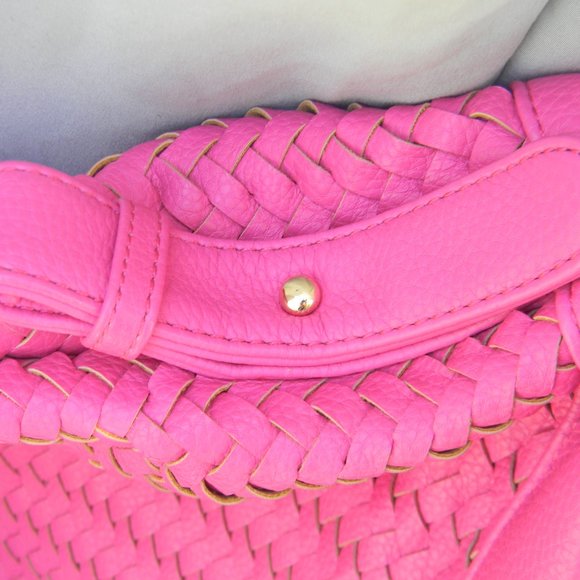 Deux Lux Handbag Hot Pink Vegan Leather Weave Large Purse - Picture 5 of 11